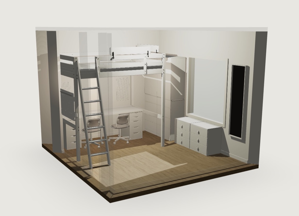 A furnished 3D room designed in the planner, lit by daylight